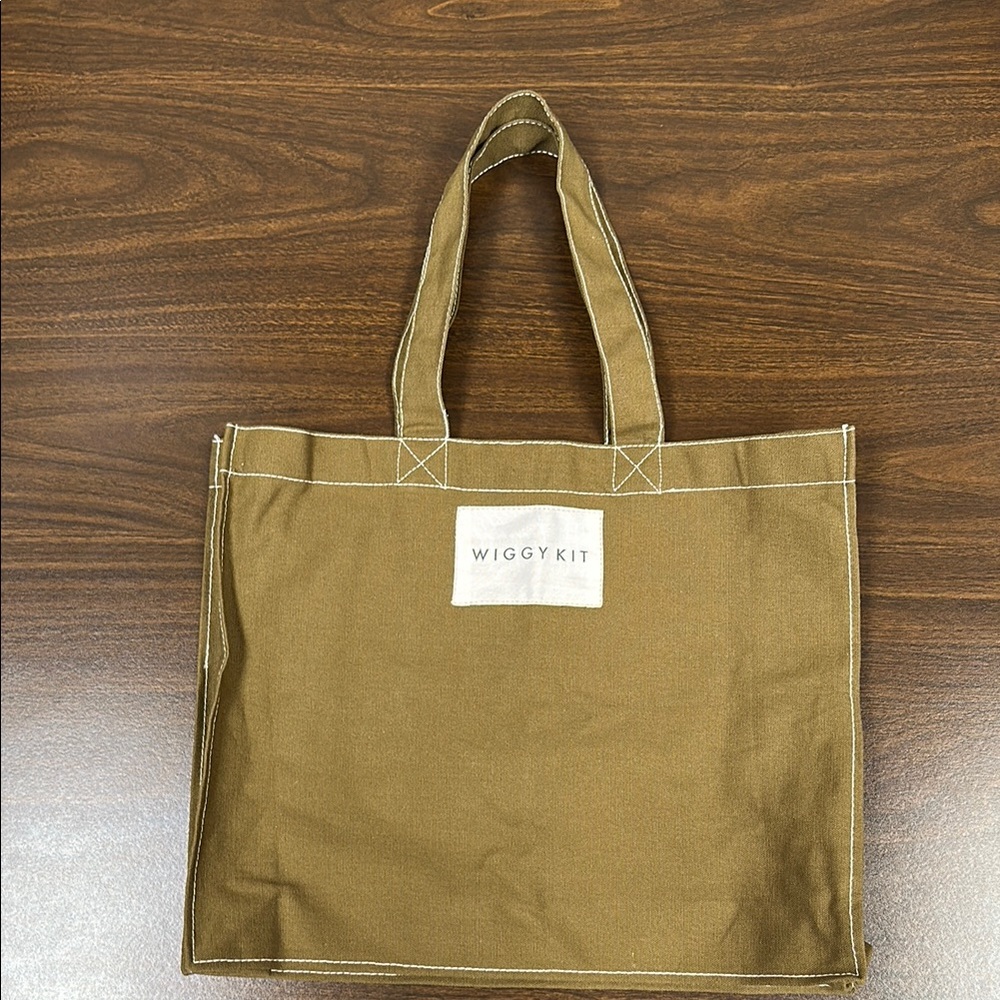 Wiggy Kit Cotton Canvas Tote Army Green/ Brown Shoulder Bag Shopper